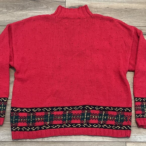 Robert Scott Turtleneck Sweater SZ Medium Red Christmas Wreath Hand Knit Vintage - Picture 10 of 10